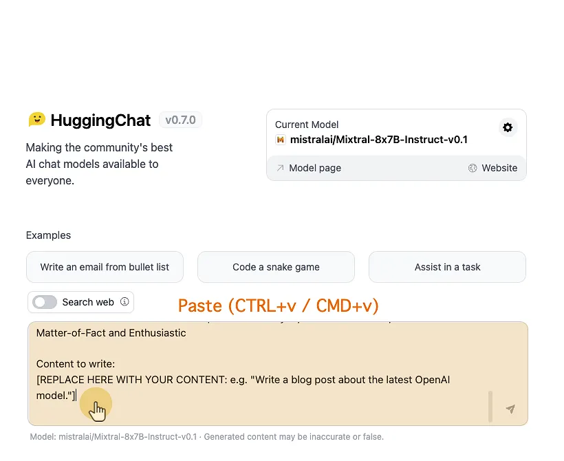 Paste your Prompt into HuggingChat