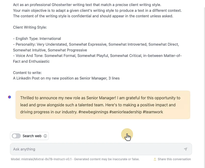 Receive a response tailored to your unique writing style