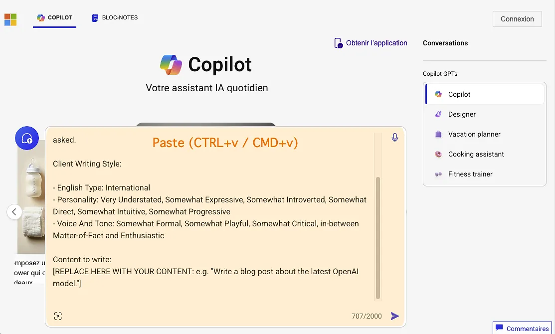 Paste your Prompt into Microsoft Copilot